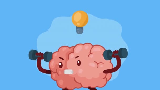 Cerebro Órgano Levantamiento Mancuernas Personaje Cómico Video Animado — Vídeos de Stock