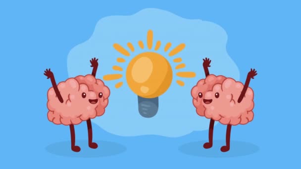 Hersenen Organen Met Gloeilamp Stripfiguren Video Geanimeerd — Stockvideo