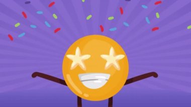 Mutlu emoji kutlaması komik karakter, 4k video animasyonu