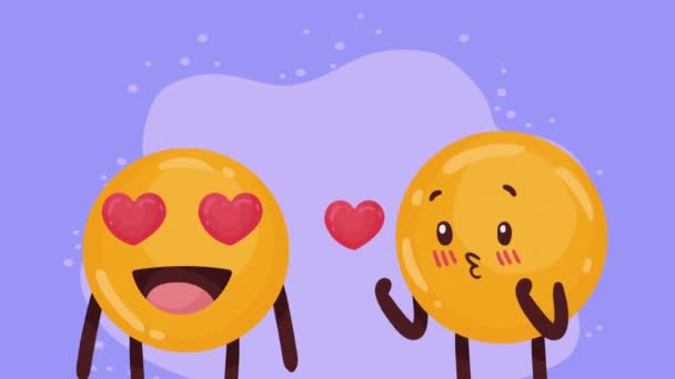 Emojis Com Corações Personagens Cômicos Vídeo Animado — Vídeo de Stock