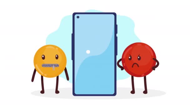 Pareja Emojis Con Personajes Teléfonos Inteligentes Video Animado — Vídeos de Stock