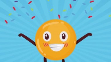 Mutlu emoji kutlaması komik karakter, 4k video animasyonu