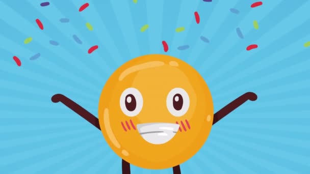 Χαρούμενο Emoji Γιορτάζει Κωμικό Χαρακτήρα Βίντεο Κινούμενα — Αρχείο Βίντεο