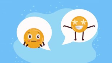 Konuşma baloncuklarındaki emojiler komik karakterler, 4k video animasyonu
