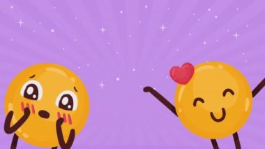 Kalpli aşk emojileri komik karakterler, 4k video animasyonu