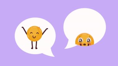 Konuşma baloncuklarındaki emojiler komik karakterler, 4k video animasyonu