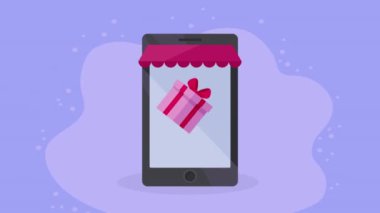 Hediye ekommerce animasyonlu akıllı telefon, 4k video animasyonu