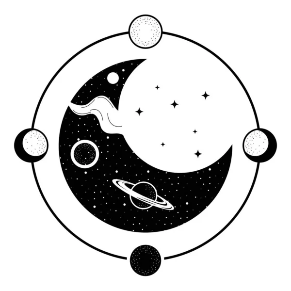 Luna Creciente Surrealista Astrolog Ystyle — Vector de stock