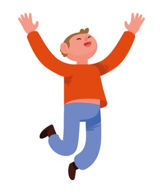 Mutlu adam zıplayan karakteri kutluyor