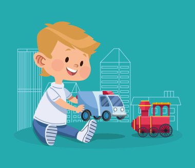 little boy playing with cars character
