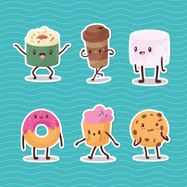 altı kawaii yemek karakterleri simgesi