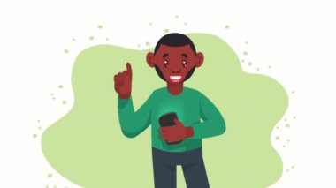 Akıllı telefon karakterli afro iş adamı, 4k video animasyonu