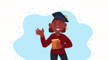 Afro mezunu kadın kitap okuyor, 4K video animasyonu