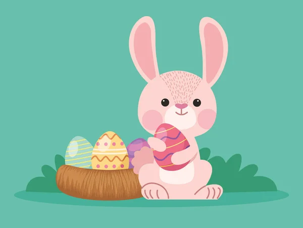 Conejo Con Huevos Feliz Pascua — Vector de stock
