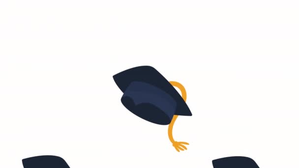 Graduação Chapéus Acessórios Padrão Animação Vídeo Animado — Vídeo de Stock