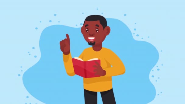 Afro Adam Kitap Animasyonu Okuyor Video Animasyonu — Stok video