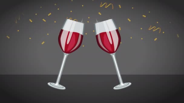 Щасливе Святкування Винних Чашок Тостів Відео Анімовані — стокове відео