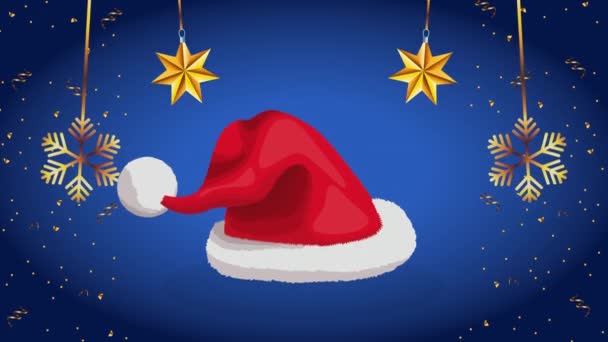 Buon Natale Babbo Natale Cappello Fiocchi Neve Video Animato — Video Stock
