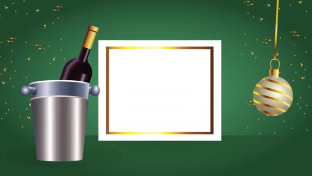 Щаслива Весела Різдвяна Пляшка Шампанського Відео Анімовані — стокове відео
