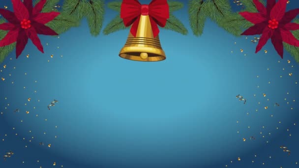 Щаслива Весела Різдвяна Рамка Золотим Дзвоном Відео Анімовані — стокове відео