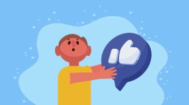 Genç mutlu adam başparmağını kaldırıyor, 4k video animasyonu