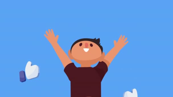 Hombre Feliz Con Los Pulgares Las Redes Sociales Video Animado — Vídeos de Stock