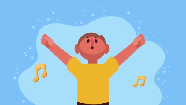 Fiatal Boldog Ember Zenei Jegyzetek Videó Animált — Stock videók