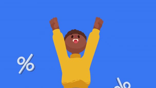Молодий Щасливий Чоловік Відсотковими Символами Відео Анімовані — стокове відео