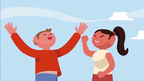 Young Happy Couple Characters Animation Video Animated — Stock Video