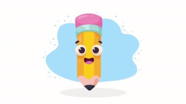 Kalem okulu malzemesi kawaii karakter animasyonu, 4k video animasyonu
