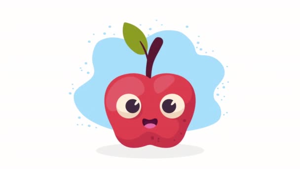 Maçã Frutas Frescas Personagem Kawaii Vídeo Animado Vídeo Animado — Vídeo de Stock