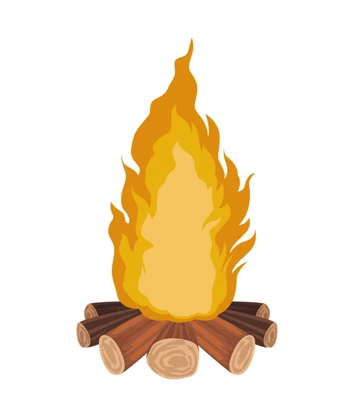 木製のキャンプファイア炎孤立アイコン — ストックベクタ