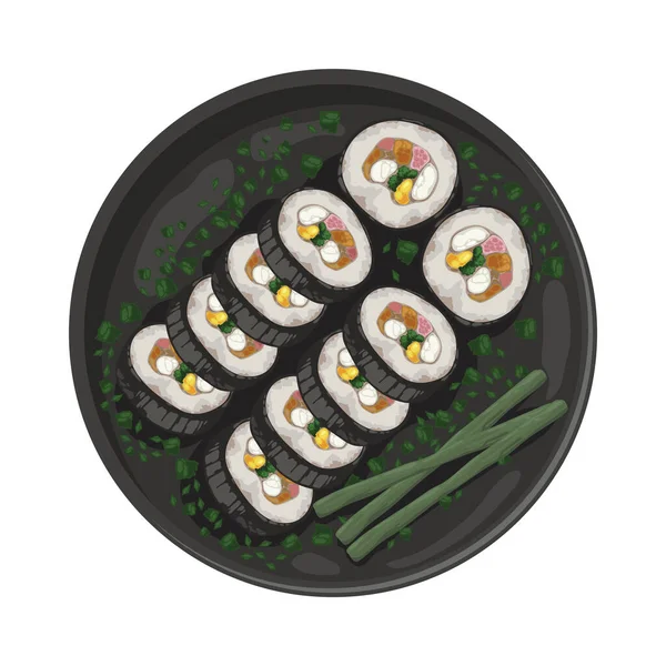 韩国泡菜寿司传统食品 — 图库矢量图片