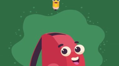 okul çantası ve kawaii kuralları karakterleri, 4k video animasyonu