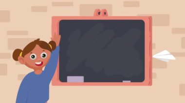 Sınıftaki küçük kız öğrenci animasyonu, 4k video animasyonu