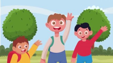 Küçük öğrenciler erkek karakter animasyonu, 4k video animasyonu