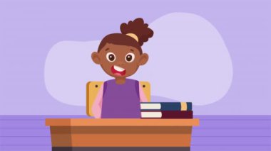 Sınıftaki küçük kız öğrenci animasyonu, 4k video animasyonu