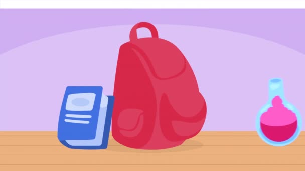 Book Schoolbag Tube Test Video Animated — Stock Video