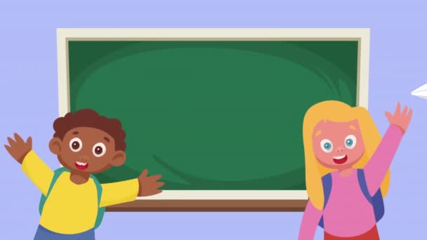 Kleine Studenten Paar Klas Animatie Video Geanimeerd — Stockvideo