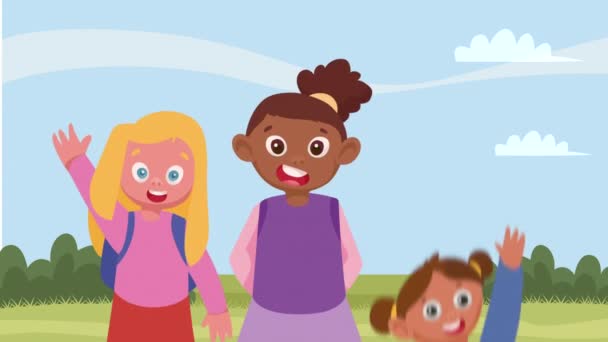 Alunos Pequenos Meninas Personagens Animação Vídeo Animado — Vídeo de Stock