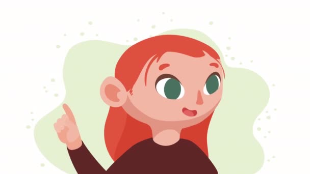 Kızıl Saçlı Kız Mutlu Karakter Animasyonu Video Animasyonu — Stok video