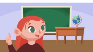 Kara tahtası olan küçük bir öğrenci kız, 4k video animasyonu