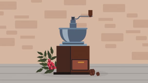 Máquina Amoladora Café Utensilio Cocina Video Animado — Vídeo de stock