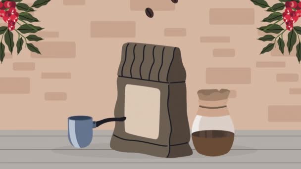 Worek Kawy Pakowania Produktu Animacja Wideo Animowane — Wideo stockowe