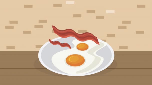 Bacon Och Ägg Stekt Frukost Video Animerad — Stockvideo