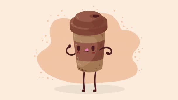 Coffee Take Away Pot Kawaii Character Video Animated — Stock Video
