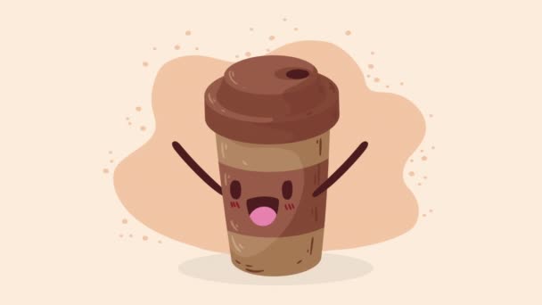 Kaffe Bort Pot Kawaii Animation Video Animerad — Stockvideo