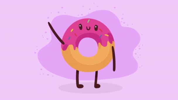 Donut Kawaii Voedsel Karakter Animatie Video Geanimeerd — Stockvideo