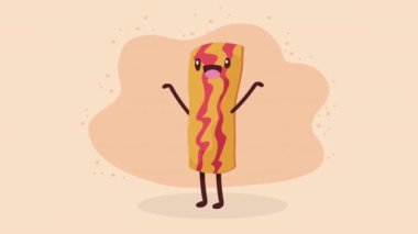 Pastırma kawaii yemek karakteri animasyonu, 4k video animasyonu