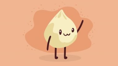 Sarımsaklı kawaii yemek karakteri animasyonu, 4k video animasyonu